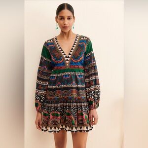 Anthropologie Farm Rio Tunic animal print Multicolor V-Neck Bohemian Dress